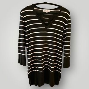 Black and White Striped V-Neck Sweater